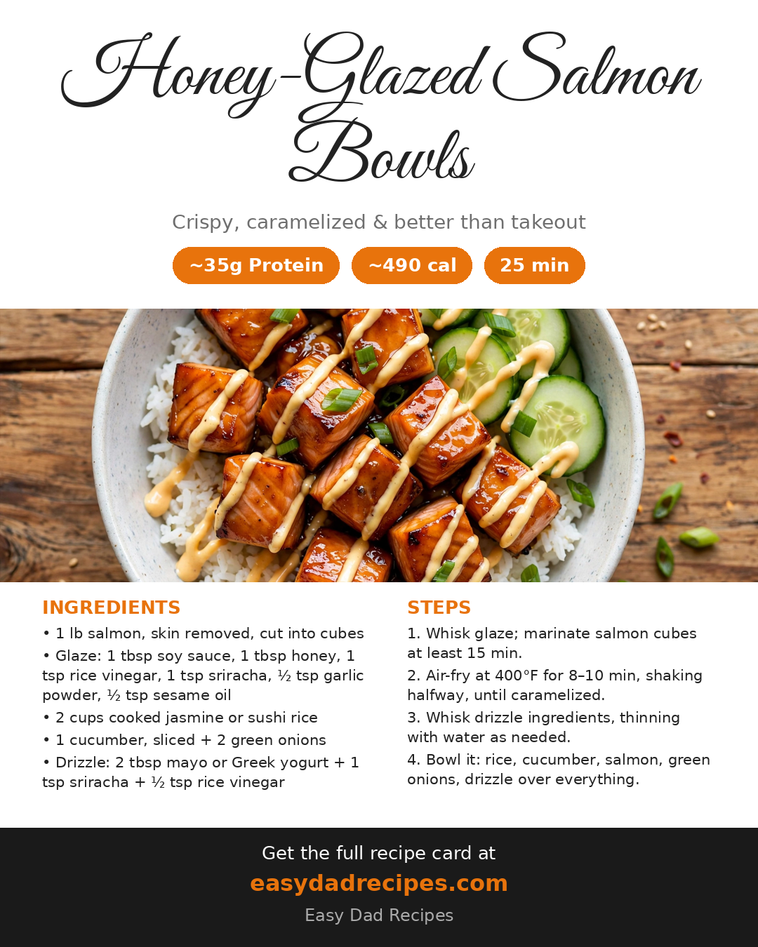 Recipe card for Honey-Glazed Salmon Bowls
